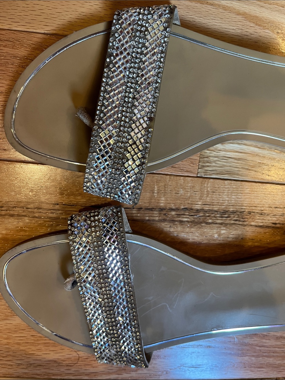 ALDO Crystal-Embellished Taupe Slide Sandals - Picture 2 of 3